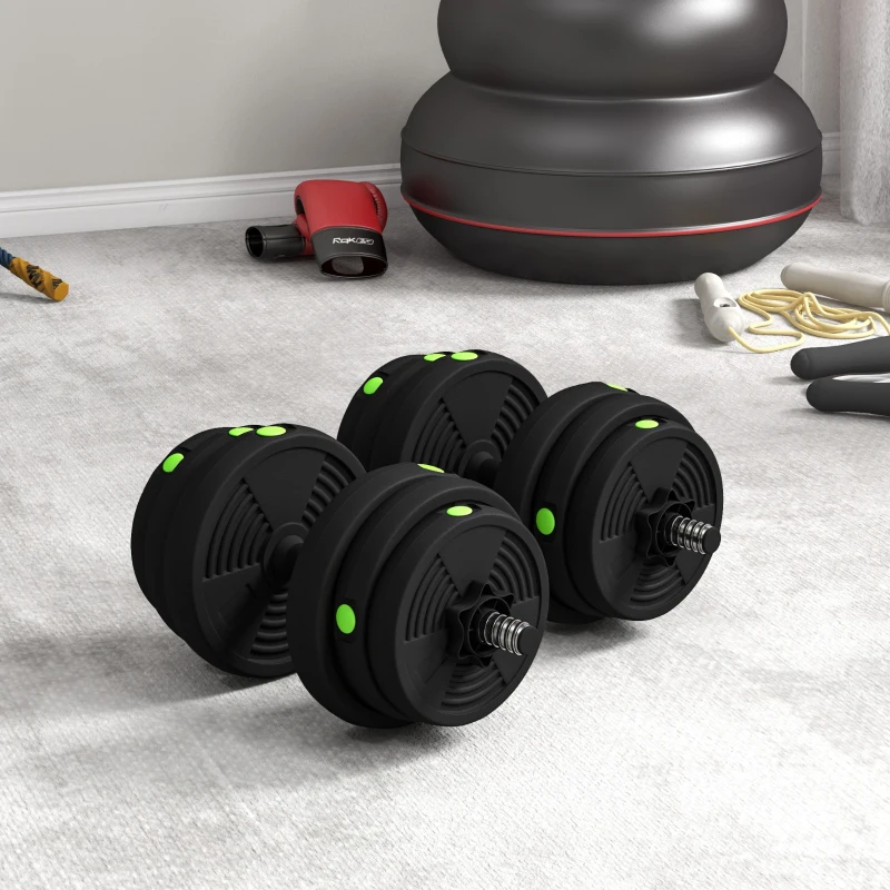 SPORTNOW Set 2 in 1 con 2 Manubri Convertibili in Bilanciere, Peso Totale 25 kg e Dischi Pesi Regolabili, Nero