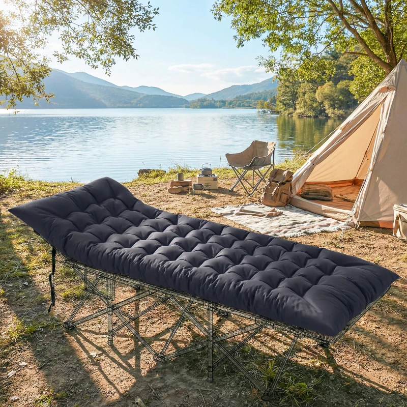 Outsunny Esterilla de Camping Plegable Portátil con Correas Antideslizante para Cama de Camping Tienda Viajes Gris Oscuro