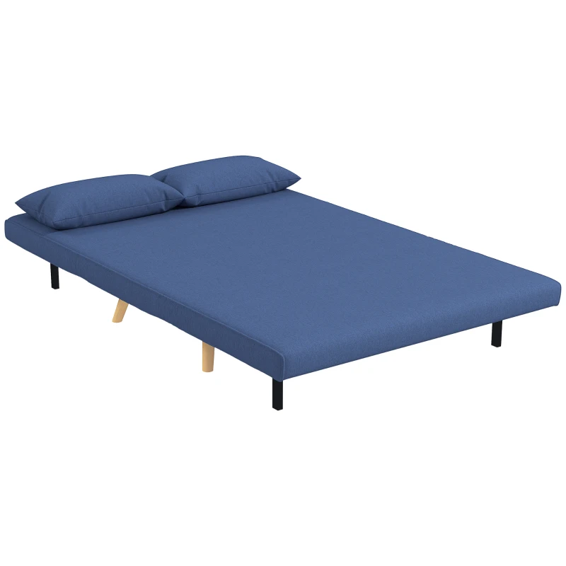 HOMCOM Sofá Cama de 2 Plazas Tapizado Tipo Lino con Respaldo Ajustable en 5 Posiciones y 2 Almohadas 120x75x85 cm Azul Oscuro