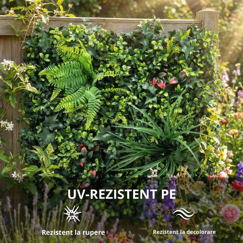 Outsunny Set de 6 Garduri Vii Artificiale pentru Ascundere Grădină 50x50 cm Tip Milano Montaj Ușor Anti-UV pentru Terasă Balcon Verde