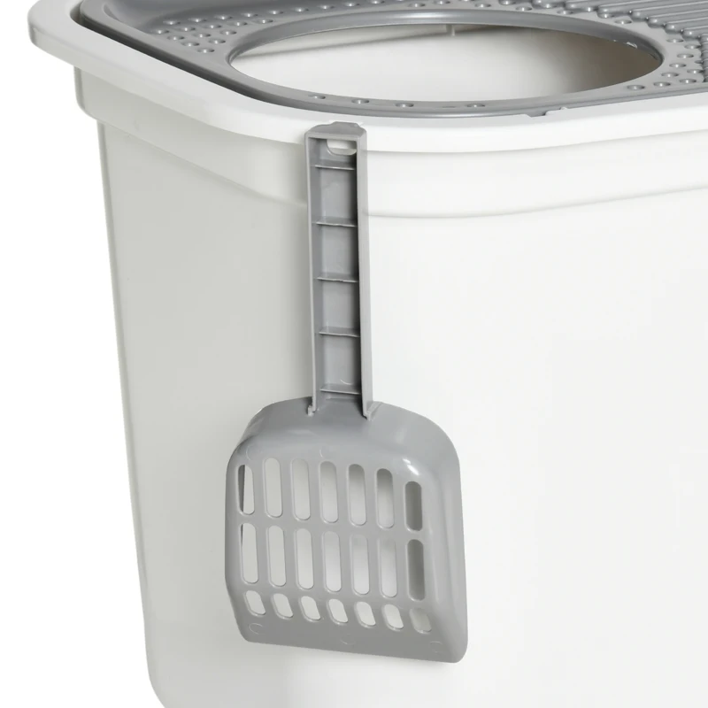 PawHut Maison de toilette Bac à litière pour chat double porte battante et supérieure, pelle fourni, 44L x 55l x 39H cm, blanc