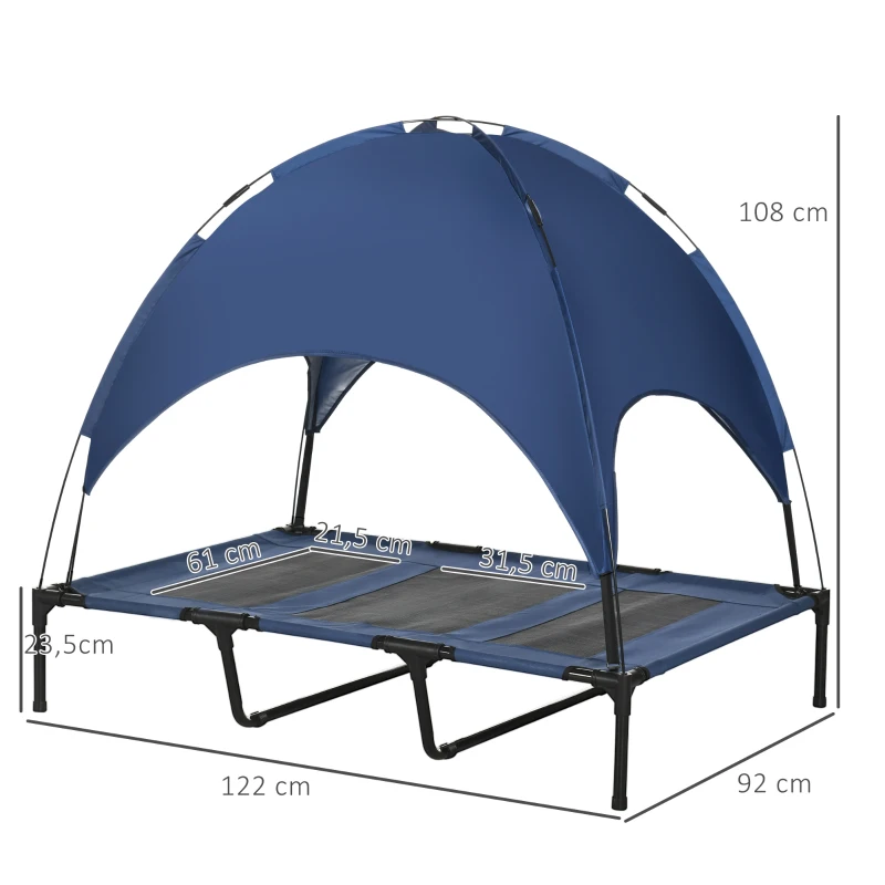 PawHut Local de Dormir para Cães ao Ar Livre Cama para Cão Resistente ao Tempo, com Dossel, Dobrável, 122 x 92 x 108 cm, Azul + Preto