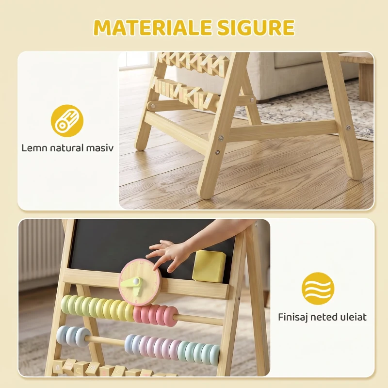 AIYAPLAY Tablă pentru Copii Ștergibilă din Lemn cu Suport, Culoare Lemn