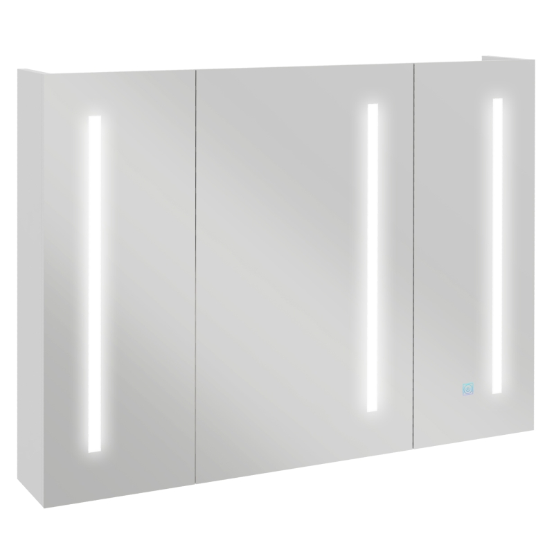 kleankin Spiegelschrank mit verstellbaren Einlegeböden und 3‑farbigen LED-Leuchten, aus MDF und Glas, 90x15x70 cm, Weiß