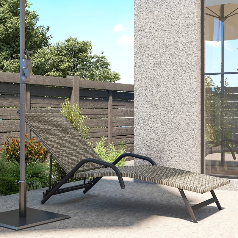 Outsunny Sonnenliege Gartenliege aus Polyrattan, verstellbar in 4 Positionen, S-Form, 156x62x96 cm, braun