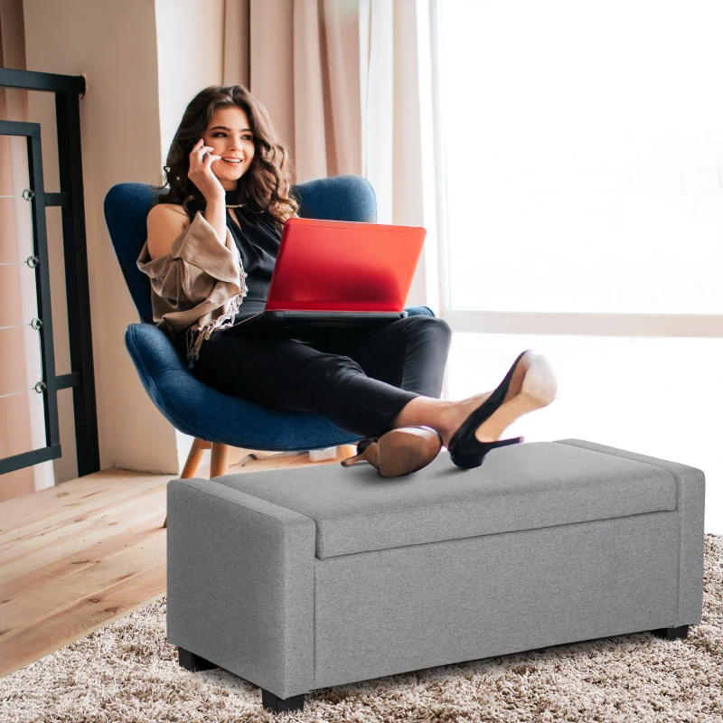 HOMCOM Fußbank mit Staufach aus Stoff, 120x50x44 cm - Grau