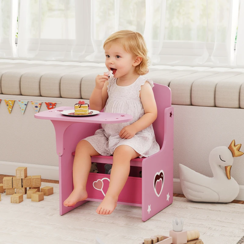 AIYAPLAY Set de Mesa y Silla para Niños de 3 a 5 Años de Madera MDF con Motivos de Corazón Rosa