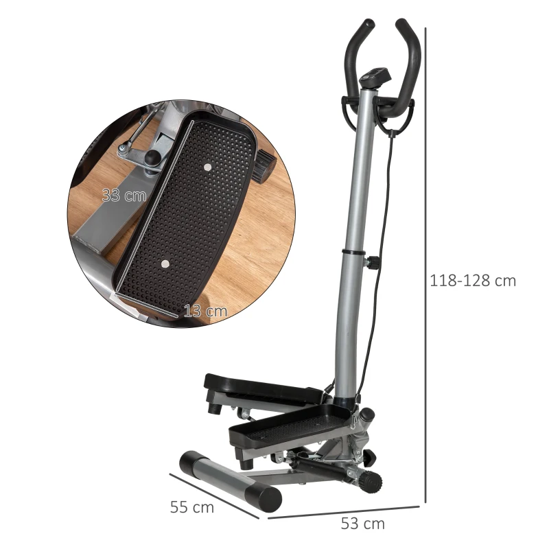 HOMCOM Stepper mit höhenverstellbarem Griff, LCD-Monitor und Elastikbändern, 55x53x118-128cm, Schwarz