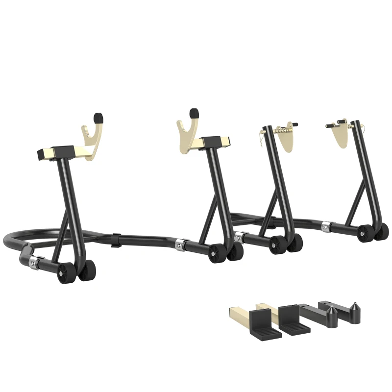 HOMCOM Vorder- und Hinterheber 390 kg Werkstattständer Motorrad verstellbarer Stahlarm, U- + L-Gabel, schwarz