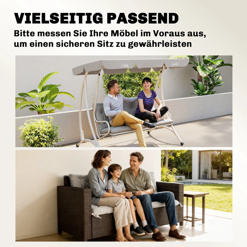 Outsunny 3 Sitzer Bankauflage 150x98x8 cm Bankkissen mit Bändern, Bankpolster für Gartenmöbel Hollywoodschaukel, Hellgrau