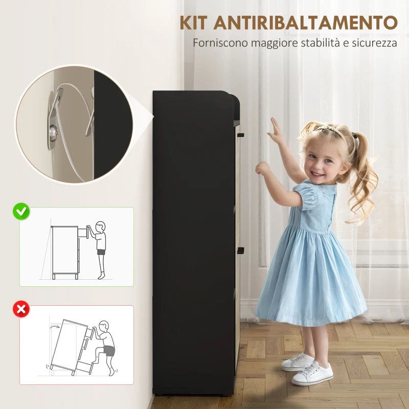 HOMCOM Scarpiera Slim con 2 Cassetti Ribaltabili e 3 Vani Aperti, Capacità 15 Scarpe, 83x24x90.5 cm, Nero