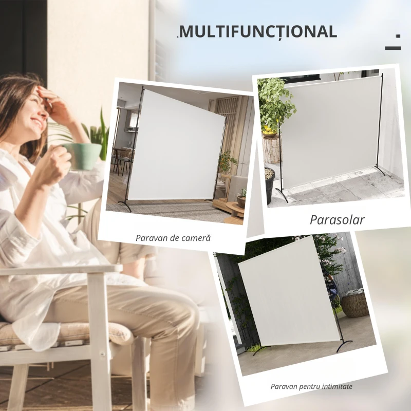 Outsunny Paravan exterior cu panou unic, separator de încăpere de 180H cm cu protecție UV30+, Bej