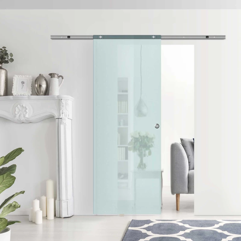 HOMCOM Porta de correr de vidro Porta interior vidro fosco 77,5 x 205 cm