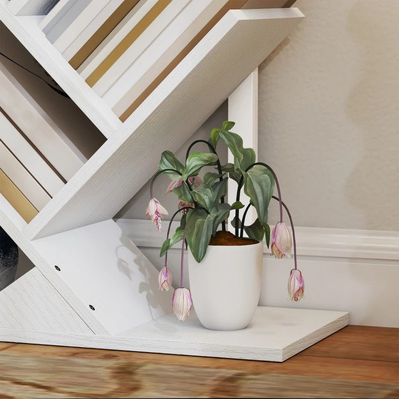 HOMCOM 9-Tier Tree Bookshelf, Industrial Free Standing Bookcase with Steel Frame, Display Storage White