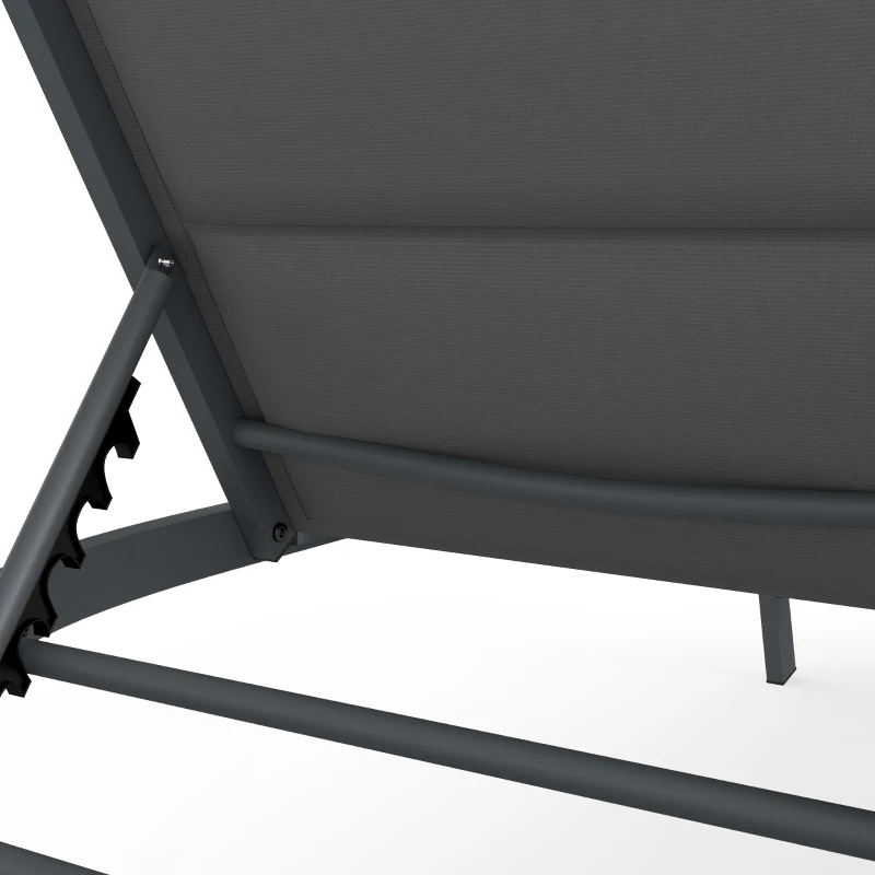 Outsunny Bain de Soleil en Aluminium, Dossier Réglable 6 Positions avec Roues, Rembourrage Intégré, 62x165x94cm, Gris Foncé