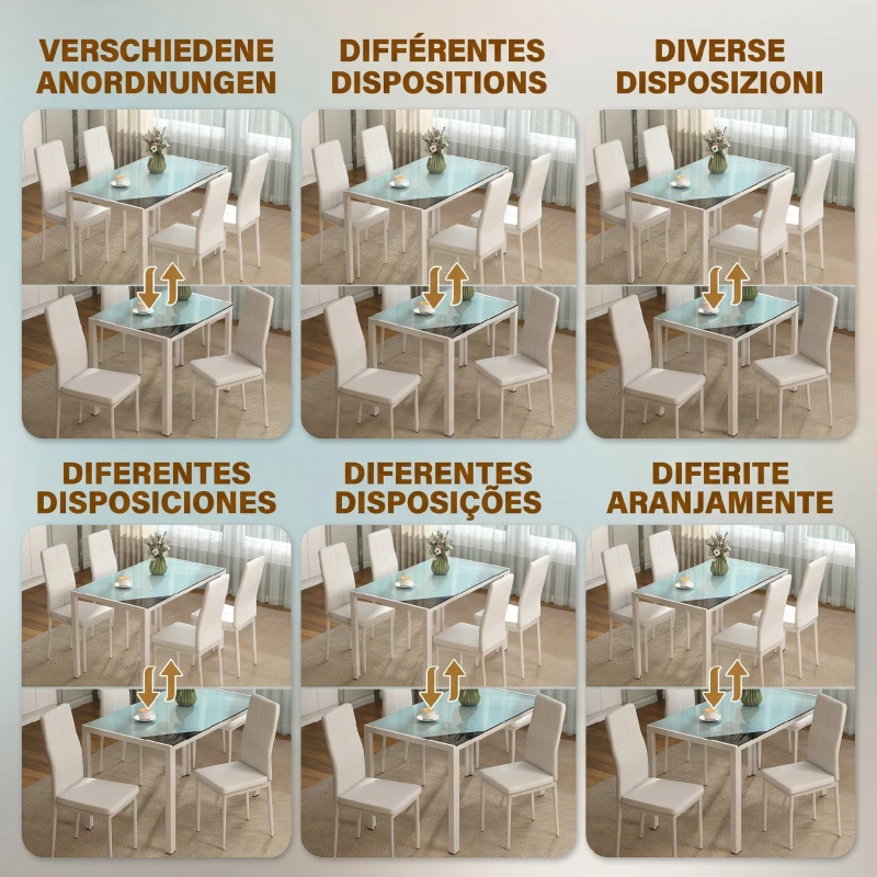 Homcom Set Dining Alb Modern – Masa + 4 Scaune Tapitate pentru 4 Persoane