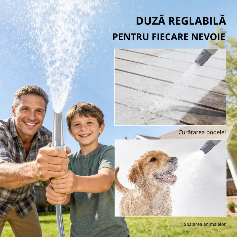 Outsunny Tambur furtun de perete 40+2 m x Ø 15mm, tambur pentru furtun de apă retractabil automat pivotant la 180°, Gri