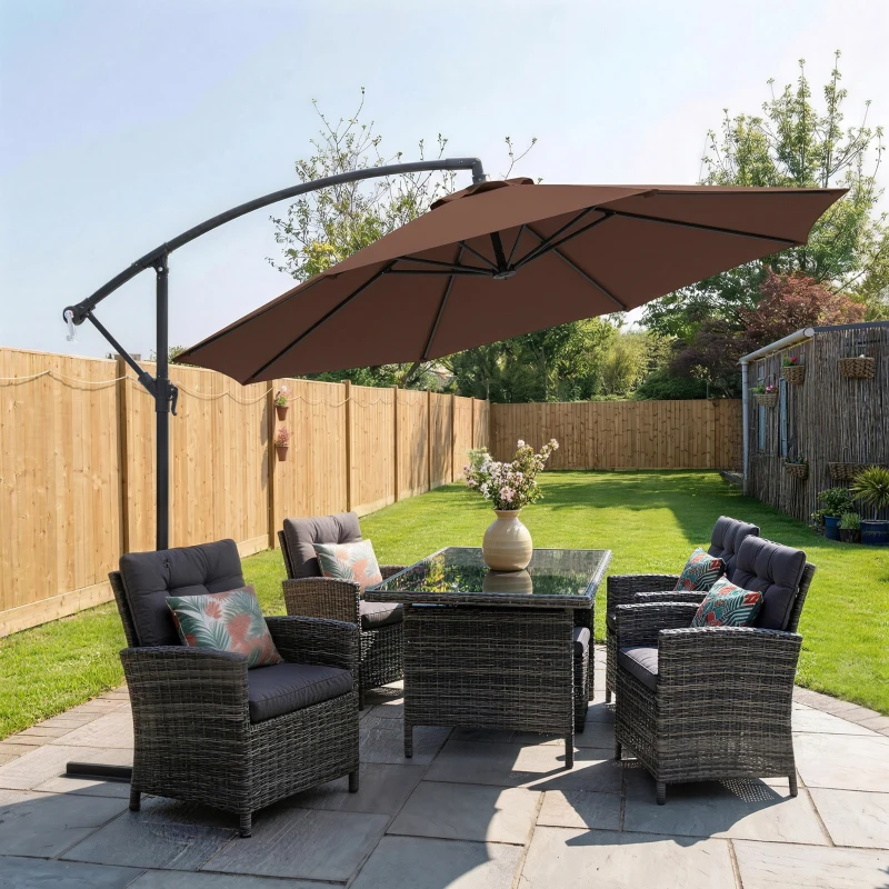Outsunny Ombrellone da Giardino 3x2.5 m a Braccio Inclinabile con Manovella, in Acciaio e Poliestere, Marrone