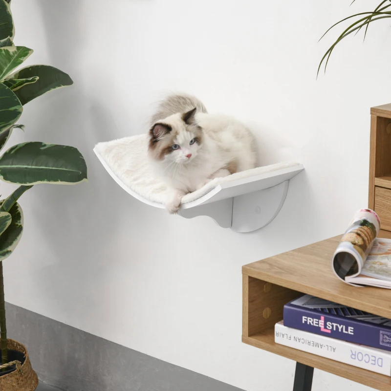 PawHut Prateleira para gatos, montagem na parede, superfície de descanso macia, até 10 kg, 41x28x21 cm, Branco
