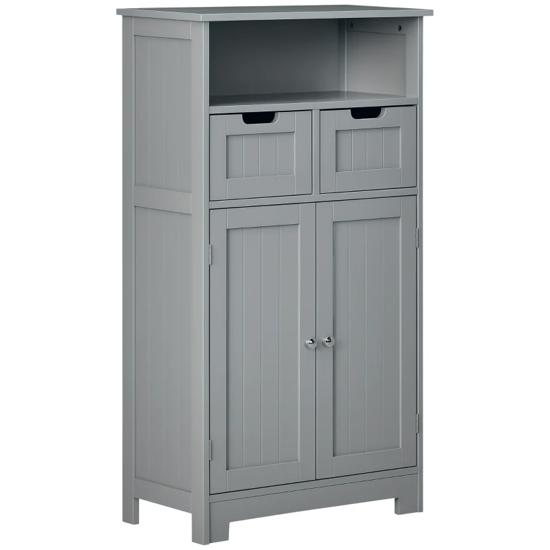kleankin Badezimmerschrank mit 2 Schubladen, Fach, Schrank mit Tür, verstellbarer Einlegeboden, 60 x 30 x 109 cm, grau