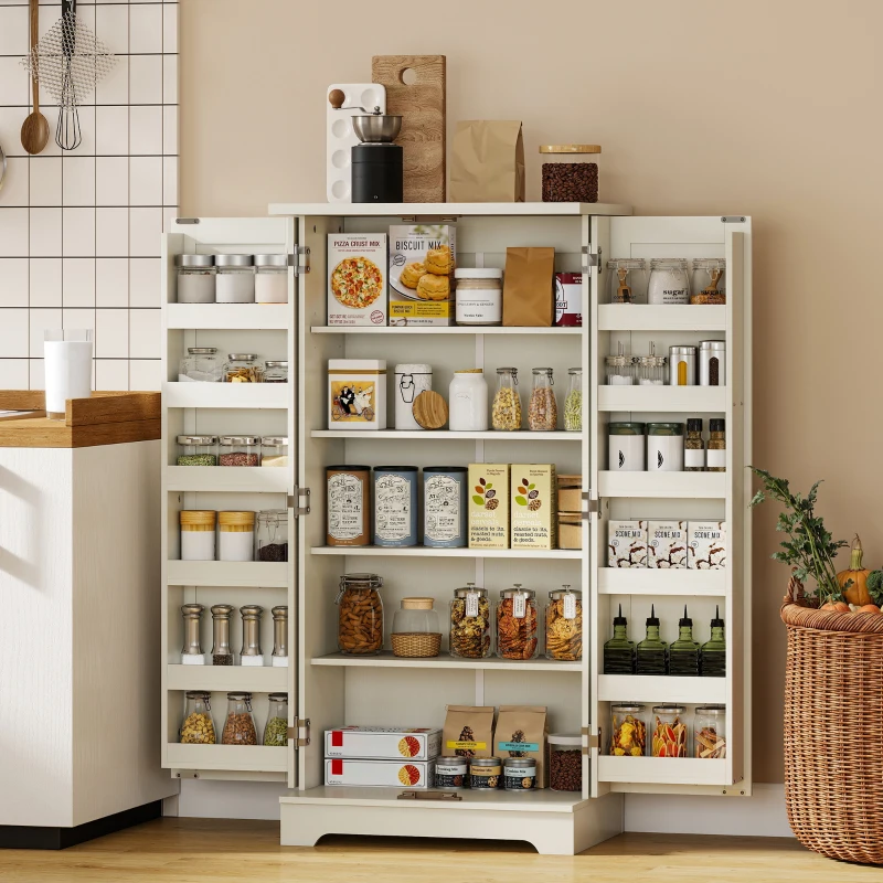 HOMCOM Küchenbuffet Küchenschrank 5 Ebenen mit Türen und verstellbaren Regalböden 60l x 40P x 120H cm Holzmaserung Creme
