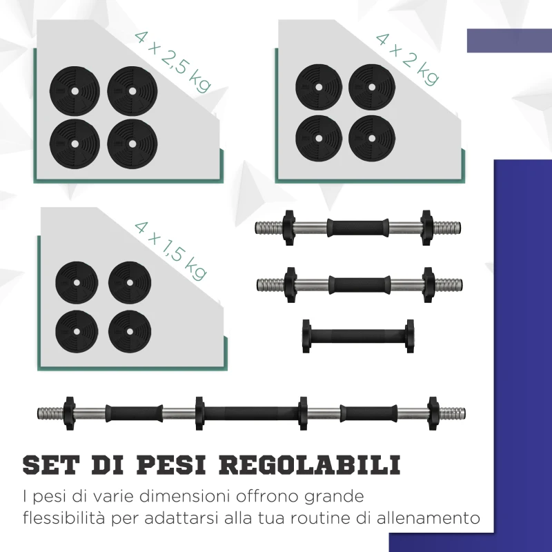 SPORTNOW Set 2 in 1 con 2 Manubri Convertibili in Bilanciere, Peso Totale 25 kg e Dischi Pesi Regolabili, Nero