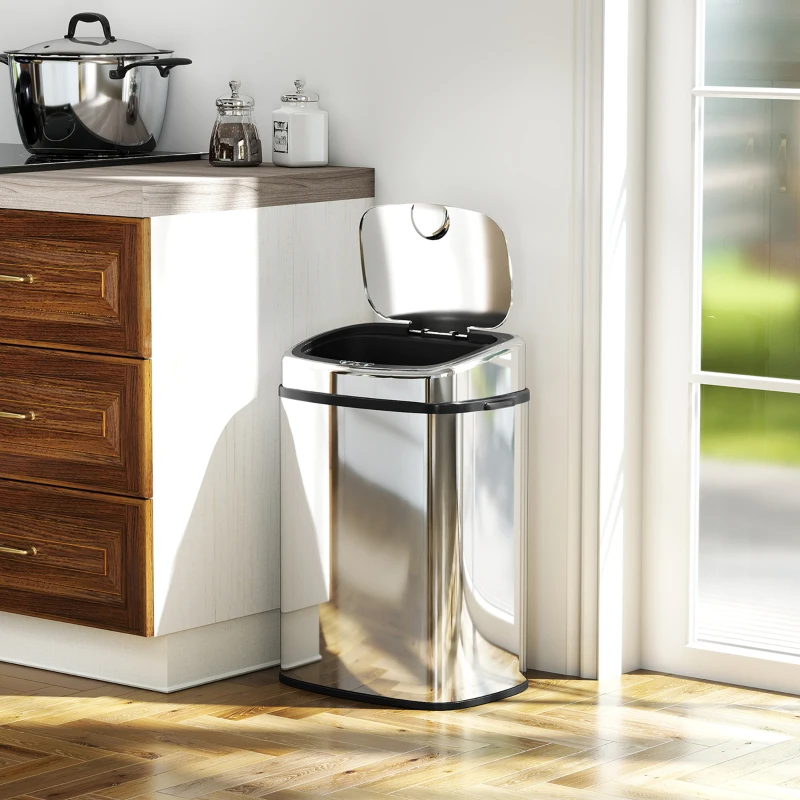 HOMCOM Pattumiera con Sensore a Infrarossi da 50L in Acciaio Inox con 2 Modalità di Apertura, Argento