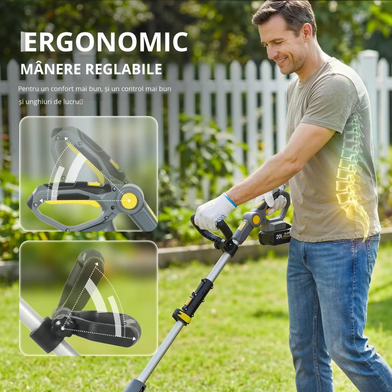 Outsunny Motocultor fără fir, Rotavator electric 18V cu 2 baterii 4000mAh, încărcător, lățime de lucru 20 cm Gri