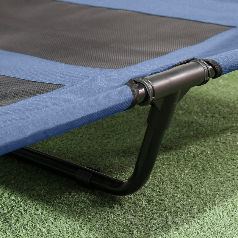 PawHut Cama para Cães com Dossel, Cama Outdoor para Cães, Dobrável, Estrutura Elevada, Azul + Preto
