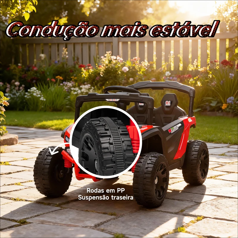 AIYAPLAY Carro Elétrico para Crianças 12V com 2 Motores Suspensão Traseira Faróis e Música 88x57,5x55,5 cm Vermelho