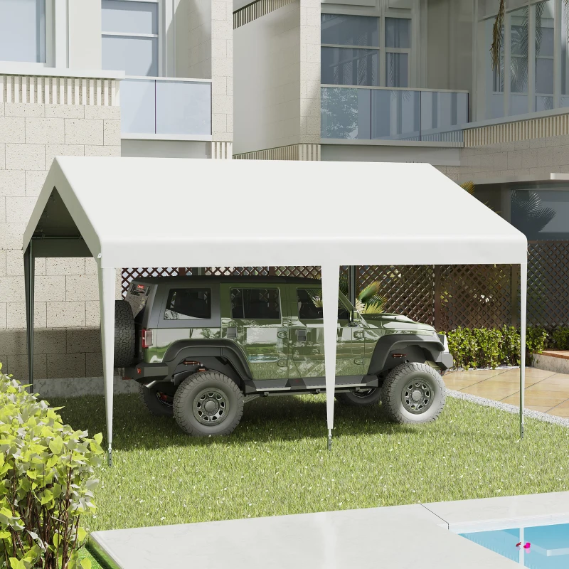 Outsunny Foisor 4x4m cu Acoperis de Protectie impotriva Razelor UV, Ploaie si Vant pentru Vehicule, Nunti si Petreceri - Alb