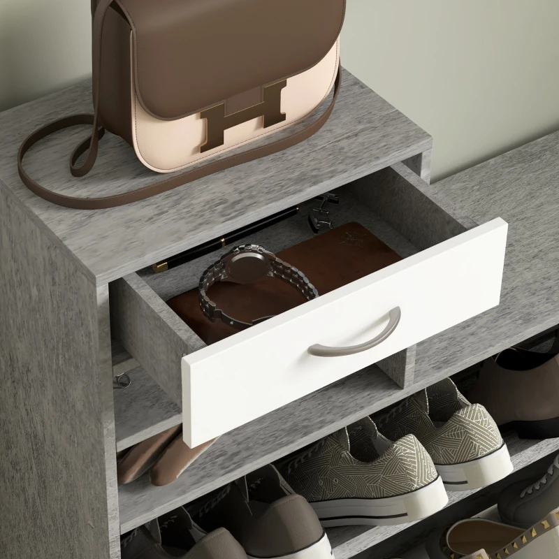HOMCOM Set Eingangs­möbel mit Garderobe mit 6 Haken, Schuhschrank mit Schublade und Spiegel, Grau