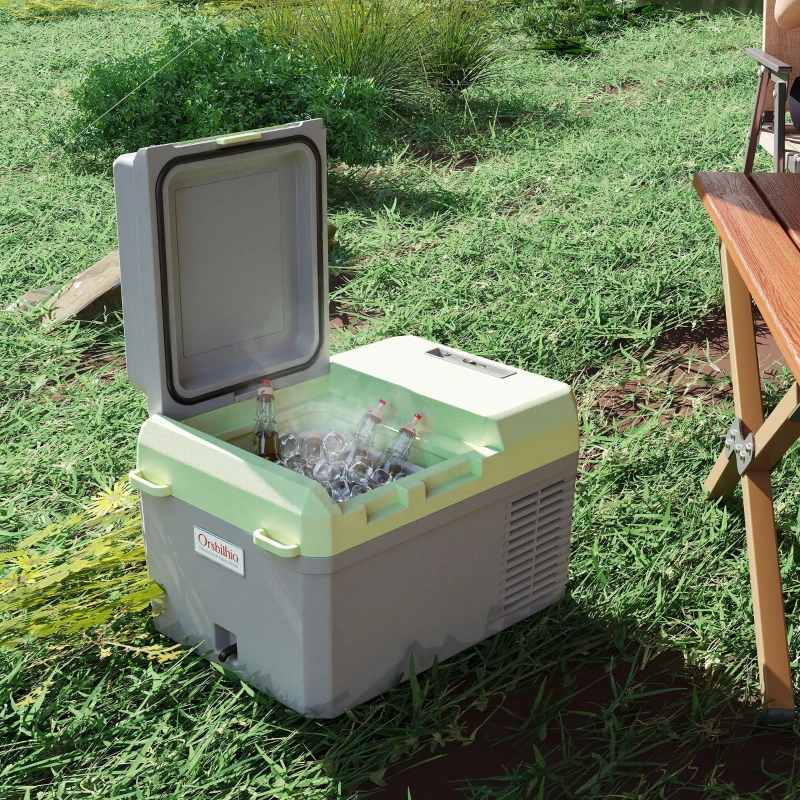 Outsunny Caixa frigorífica com compressor 12 L, geladeira elétrica com conexão e função de refrigeração, Cinza+Verde