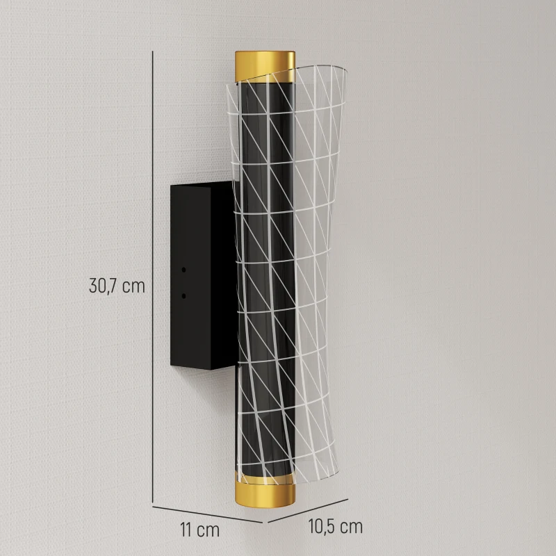 HOMCOM Luminária de Parede Interna com LED, Design em Grade, Dimerizável, Abajur de Cabeceira, Metal, Preto