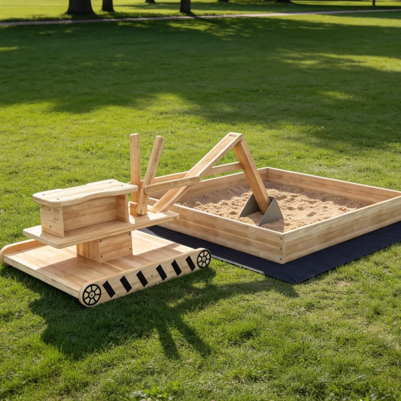 AIYAPLAY Arenero para Niños de Madera con Excavadora Arenero Infantil con Asiento Giratorio 360° y Forro 184x90x56 cm Natural