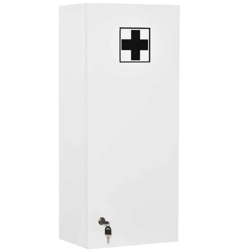 kleankin Botiquín de Pared de Primeros Auxilios 5 Niveles con Estantes Ajustables de Vidrio Cerradura Llaves 30x20x70 cm Blanco