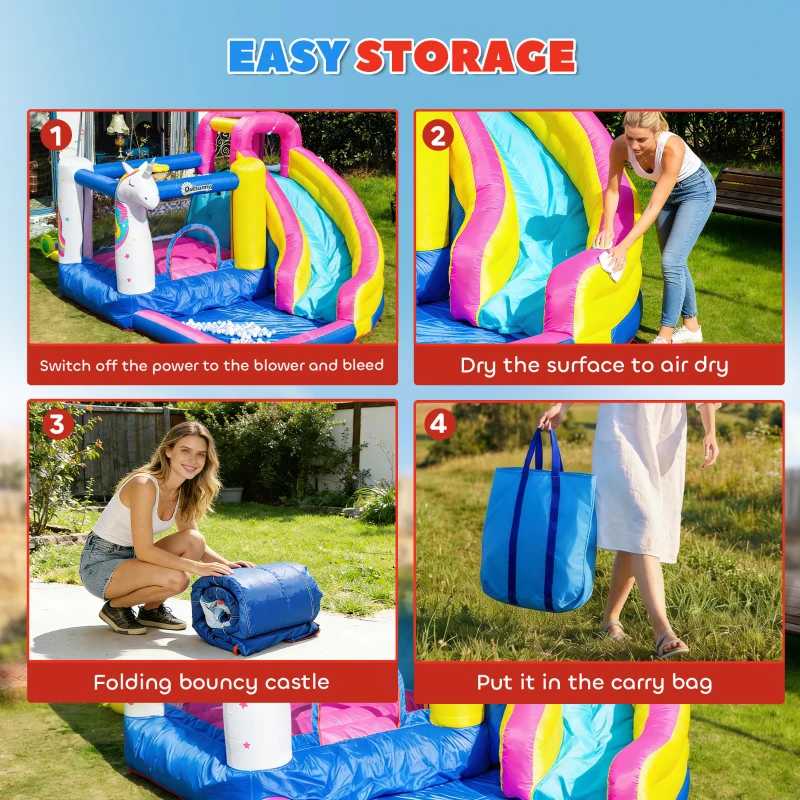 Outsunny Opblaasbaar springkasteel met glijbaan speelkasteel springkasteel met blazer voor 4 kinderen(m-8)