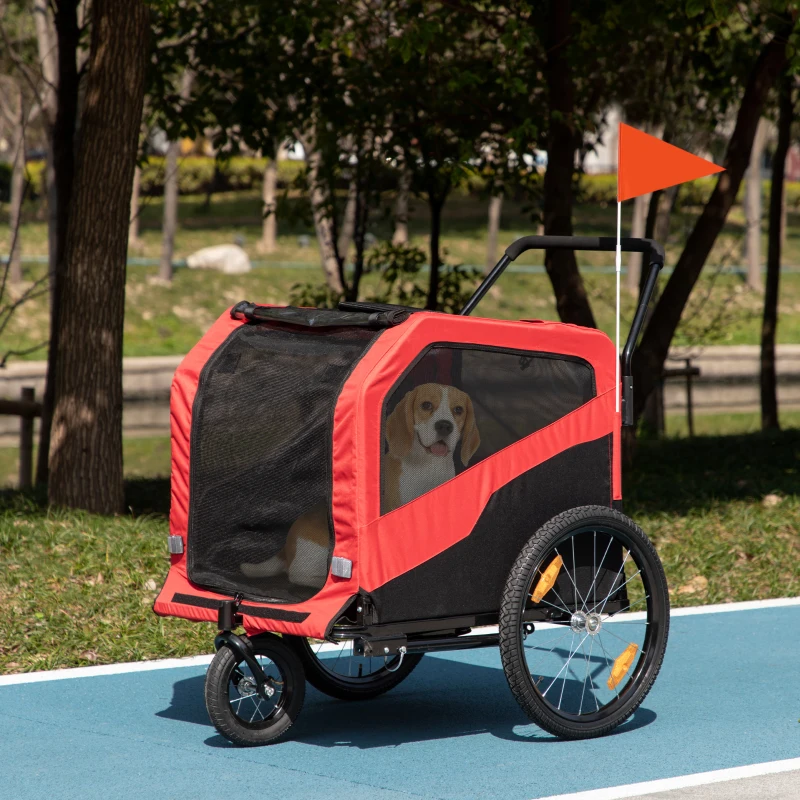 PawHut Reboque infantil para bicicleta, incl. refletores, 1 bandeira, 170 cm x 77 cm x 90 cm, Vermelho