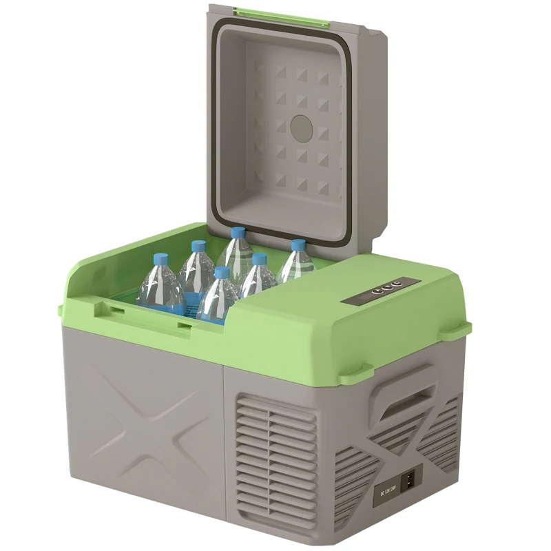 Outsunny Caixa frigorífica com compressor 12 L, geladeira elétrica com conexão e função de refrigeração, Cinza+Verde