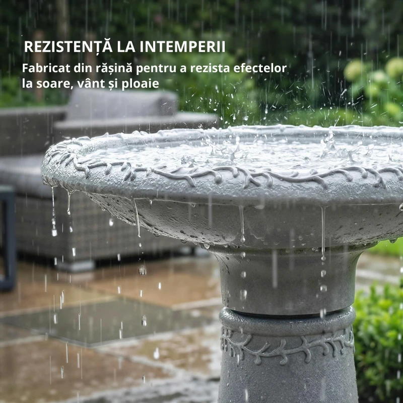 Outsunny Bazin pentru păsări din rășină pentru exterior, bazin rotund înalt de 51 cm cu aspect de piatră, suport independent pentru hrană pentru păsări, Gri