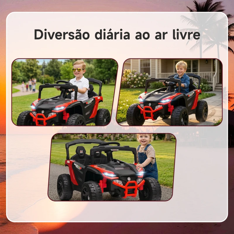 AIYAPLAY Carro Elétrico para Crianças 12V com 2 Motores Suspensão Traseira Faróis e Música 88x57,5x55,5 cm Vermelho