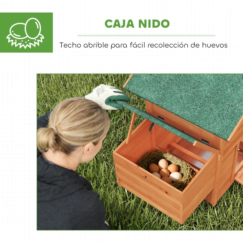 PawHut Gallinero para Exterior de Madera 113,5x67,5x95,5 cm Gallinero con Nido Bandeja Extraíble Techo Impermeable Perchas
