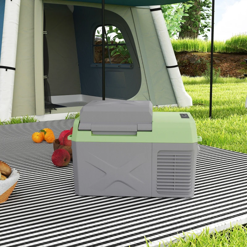 Outsunny Caixa frigorífica com compressor 12 L, geladeira elétrica com conexão e função de refrigeração, Cinza+Verde