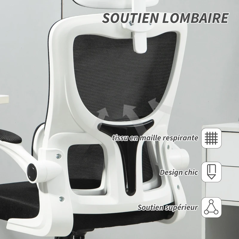 Vinsetto Fauteuil de bureau pivotant 360° avec appui-tête réglable et support lombaire - hauteur d'assise réglable noir