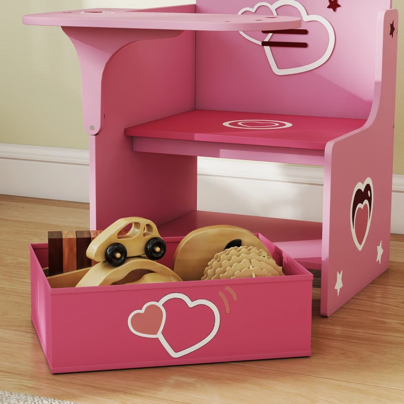 AIYAPLAY Set de Mesa y Silla para Niños de 3 a 5 Años de Madera MDF con Motivos de Corazón Rosa