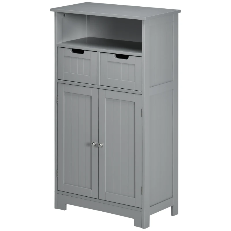 kleankin Badezimmerschrank mit 2 Schubladen, Fach, Schrank mit Tür, verstellbarer Einlegeboden, 60 x 30 x 109 cm, grau