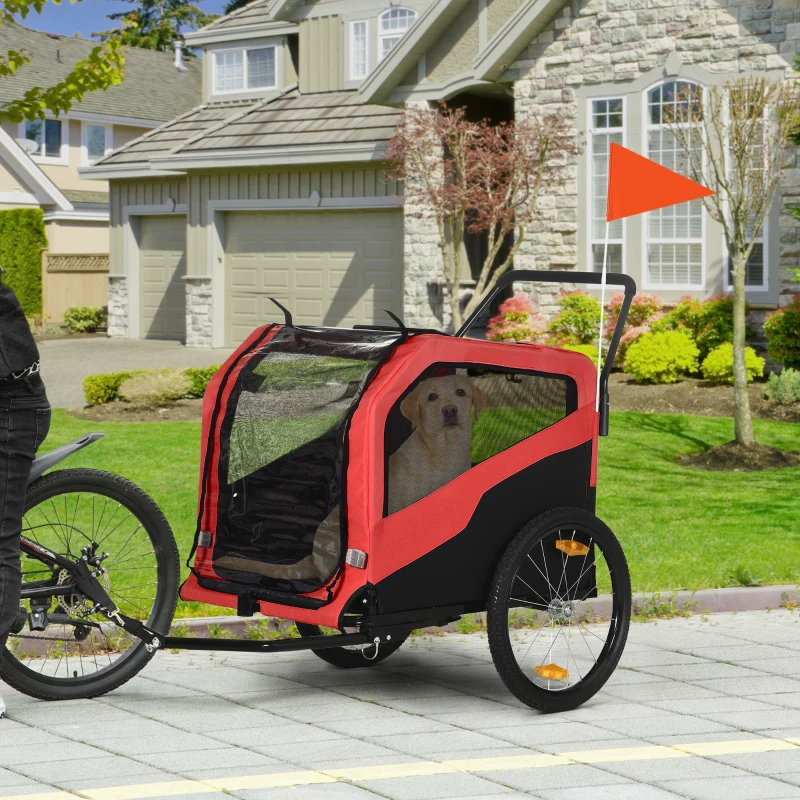 PawHut Reboque infantil para bicicleta, incl. refletores, 1 bandeira, 170 cm x 77 cm x 90 cm, Vermelho