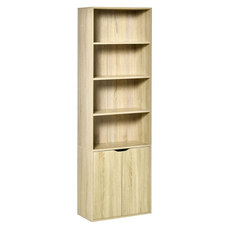 HOMCOM Bücherregal mit 4 offenen Fächern und 2 Türen für Wohnzimmer und Büro 59x29x180 cm Naturholz