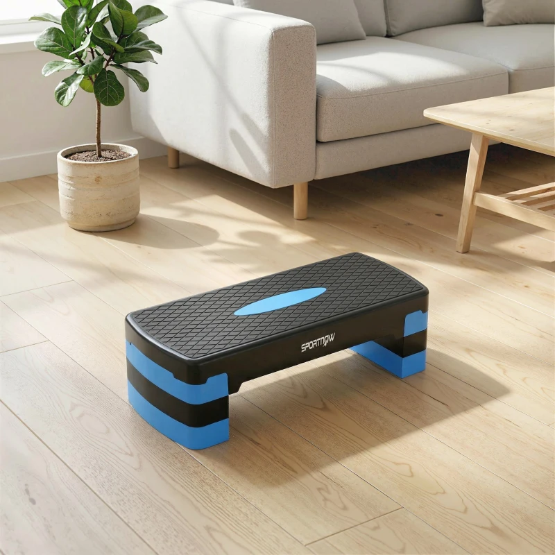 SPORTNOW Stepper Fitness Aérobic 3 Niveaux, Hauteur Réglable 10/15/20 cm avec Rehausses, Surface Antidérapante, 68x29x20cm, Bleu