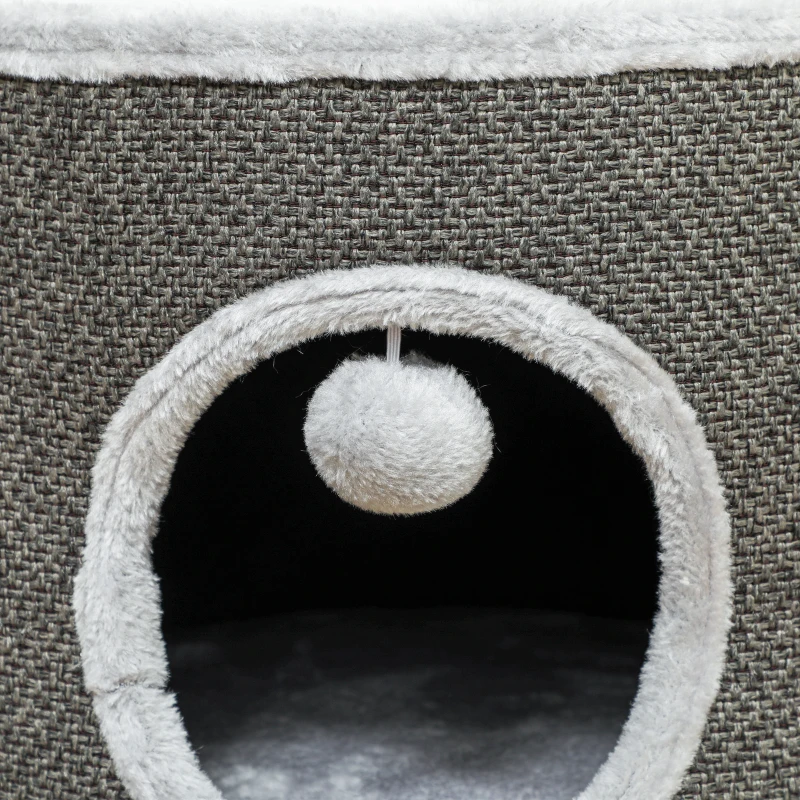 PawHut Toca para gatos, 2 andares, casinha para gatos, pelúcia, almofada, Sisal-Kratzbrett, Φ40 x 30H cm, cinza escuro